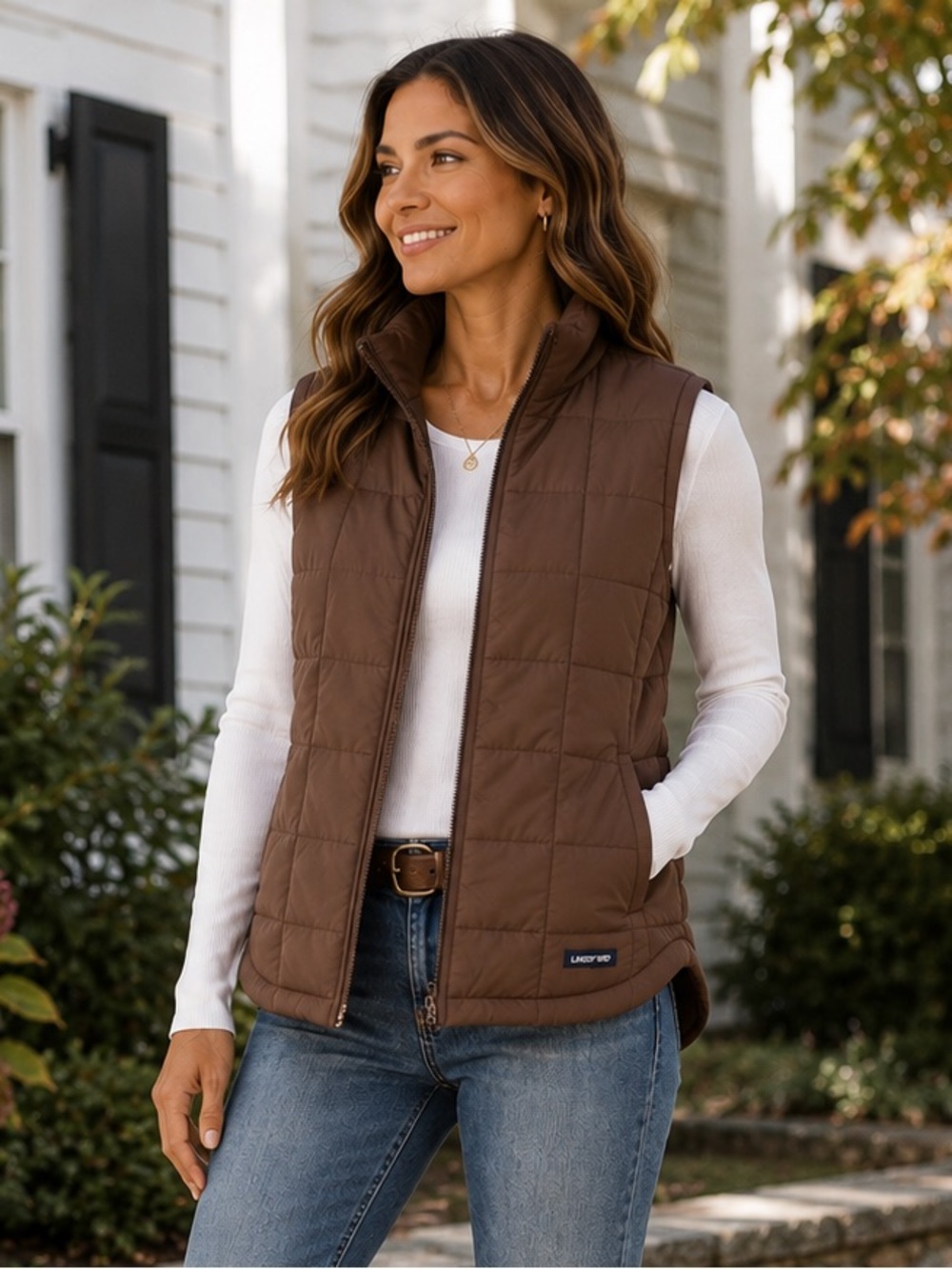 Lands’ End Quilted Puffer Vest Mocha Brown Lightweight Granola Gorpcore Small